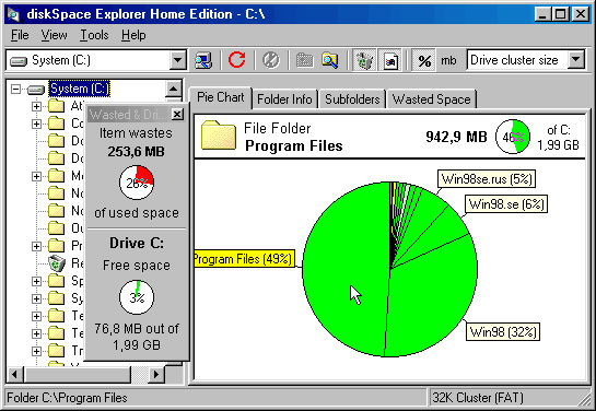 Вертикальная программа. Программа для анализа занятого места на жестком диске.