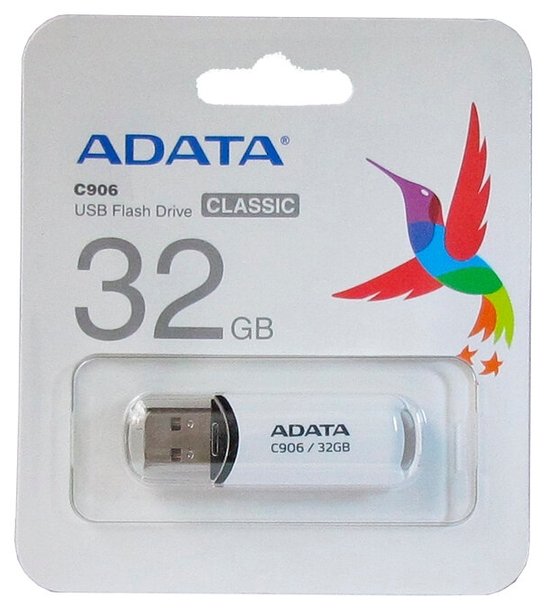 Накопитель USB flash 32ГБ ADATA "Classic C906" AC906-32G-RWH, белый