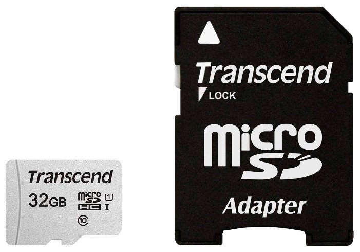 Карта памяти 32ГБ Transcend "TS32GUSD300S-A" microSD HC UHS-I + адаптер