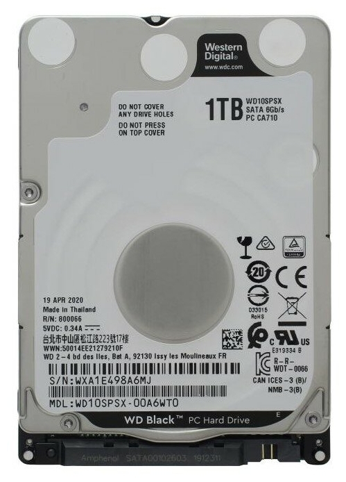 Жесткий диск Жесткий диск 1ТБ 2.5" Western Digital "Black WD10SPSX", 7200об/мин., 64МБ. null.