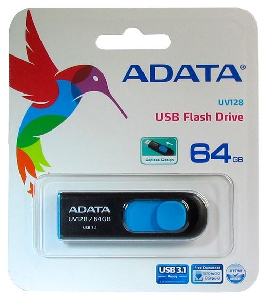 Накопитель USB flash Накопитель USB flash 64ГБ ADATA "FlashDrive UV128" AUV128-64G-RBE, черно-синий. null.