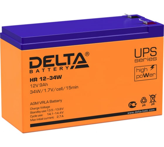 Батарея аккумуляторная Delta "HR 12-34W" 12В 9.0А*ч
