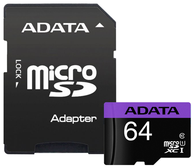 Карта памяти 64ГБ ADATA "AUSDX64GUICL10-RA1" microSD XC UHS-I Class10 + адаптер