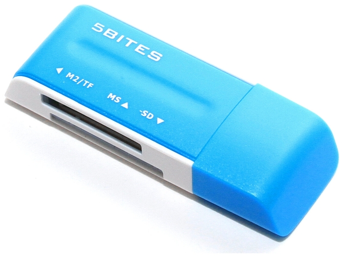 Картридер 5bites "RE2-102BL" SDHC/SD/miniSD/microSDHC/microSD/MMS/RS-MMS/MS/MSDuo/MSPRo/MSPRoDuo/M2, внешн., голубой