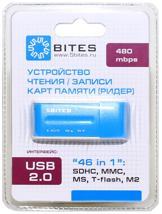 null Картридер 5bites "RE2-102BL" SDHC/SD/miniSD/microSDHC/microSD/MMS/RS-MMS/MS/MSDuo/MSPRo/MSPRoDuo/M2, внешн., голубой. null.