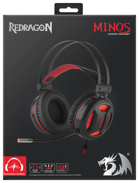 null Гарнитура Defender "Redragon Gaming Minos" 78368, с регулятором громкости, черно-красный. null.