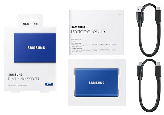 null Внешний SSD диск 2ТБ Samsung "T7" MU-PC2T0H/WW, синий. null.