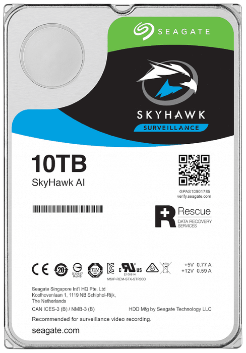 Жесткий диск 10ТБ Seagate "SkyHawk Surveillance ST10000VE0008", 7200об./мин., 256МБ