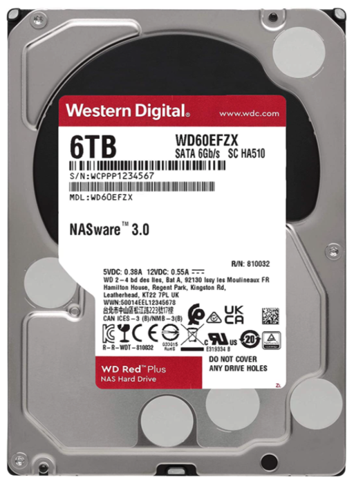 Жесткий диск 6ТБ Western Digital "Red Plus WD60EFZX", 5640об./мин., 128МБ