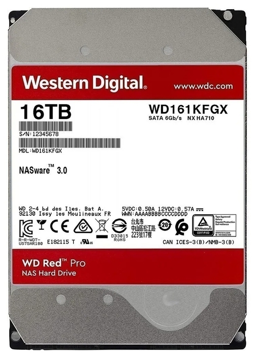 Жесткий диск 16ТБ Western Digital "Red Pro WD161KFGX", 7200об./мин., 512МБ