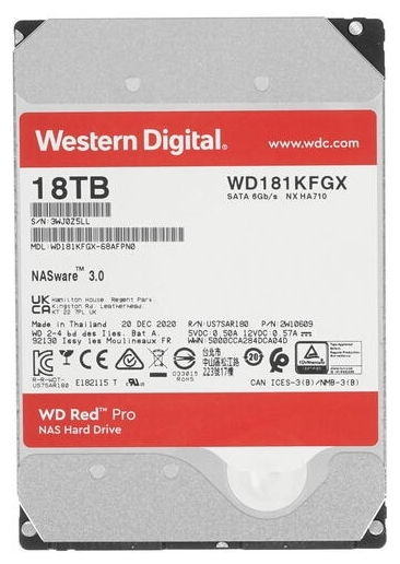 Жесткий диск 18ТБ Western Digital "Red Pro WD181KFGX", 7200об./мин., 512МБ