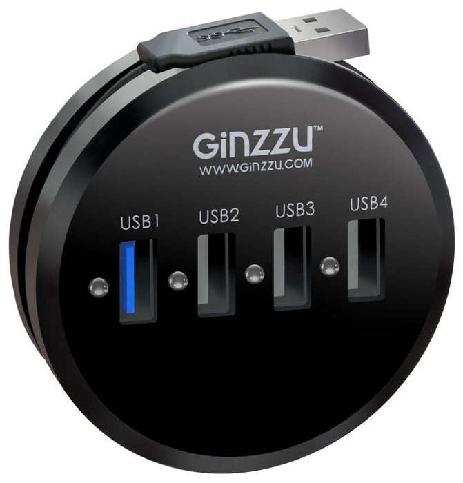 Разветвитель 3 порта USB2.0 + 1 порт USB3.0 Ginzzu "GR-314UB", внешн., черный