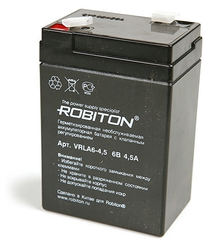 null Батарея аккумуляторная Robiton "VRLA6-4.5" 6В 4.5А*ч. null.