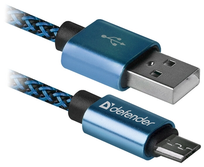 Кабель USB2.0 соединительный USB A-microB Defender "USB08-03T PRO" 87805, синий