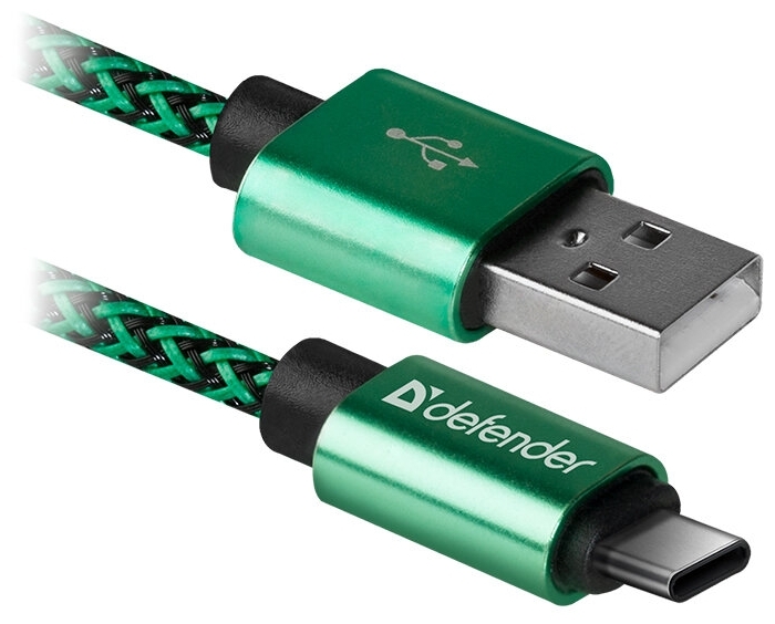 Кабель USB2.0 A-Type-C Defender "USB09-03T PRO" 87816, зеленый