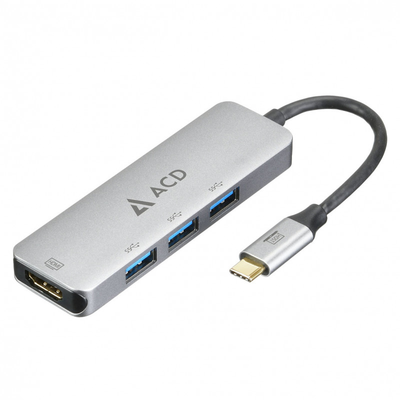 Кабель-переходник Type-C->HDMI + разветвитель 3 порта USB3.0 ACD "Fusion C104" ACD-C104-UAL, серебристый