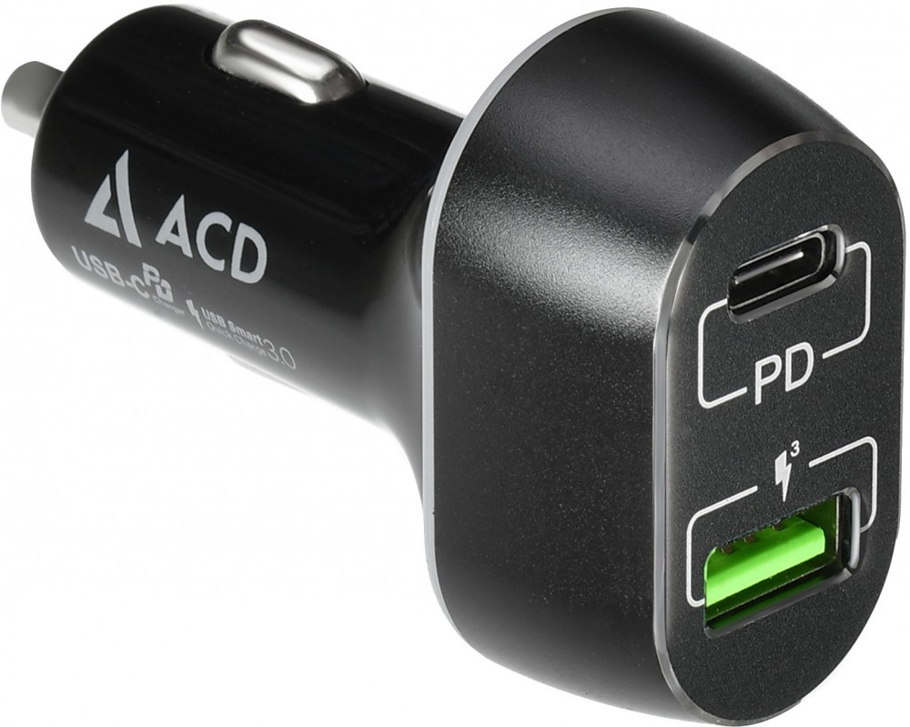 Зарядное устройство автомобильное ACD "C632P" ACD-C632P-V1B, 1xUSB QC3.0, 1xType-C PD3.0
