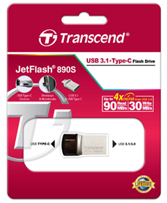 Накопитель USB flash 32ГБ Transcend "JetFlash 890S" TS32GJF890S, OTG, черно-серебр.