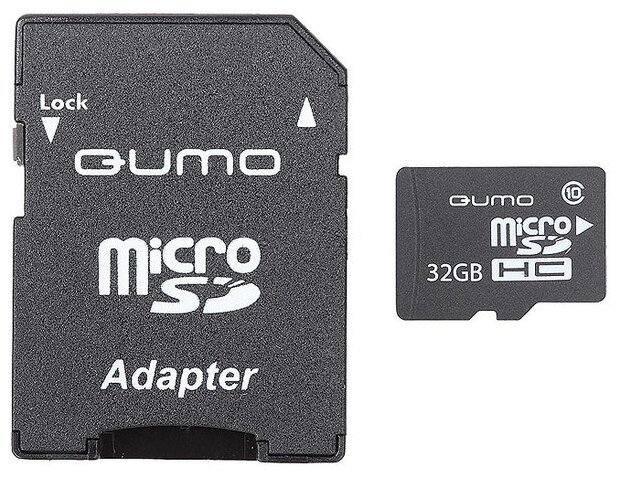 Карта памяти 32ГБ Qumo "QM32GMICSDHC10U1" microSD UHS-I U1 Class10 + адаптер