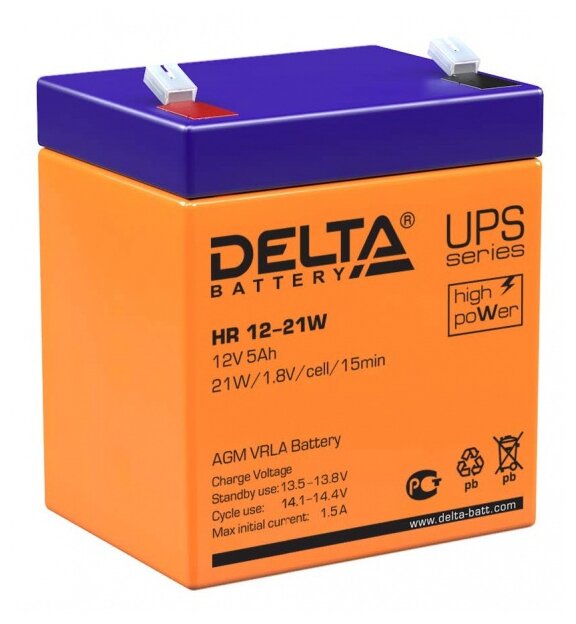 Батарея аккумуляторная Delta "HR 12-21 W" 12В 5.0А*ч