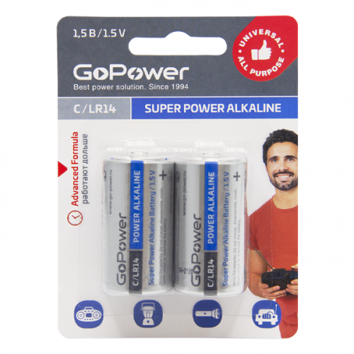 Батарейка GoPower "Super POWER Alkaline" 00-00017861, 1.5В C/LR14