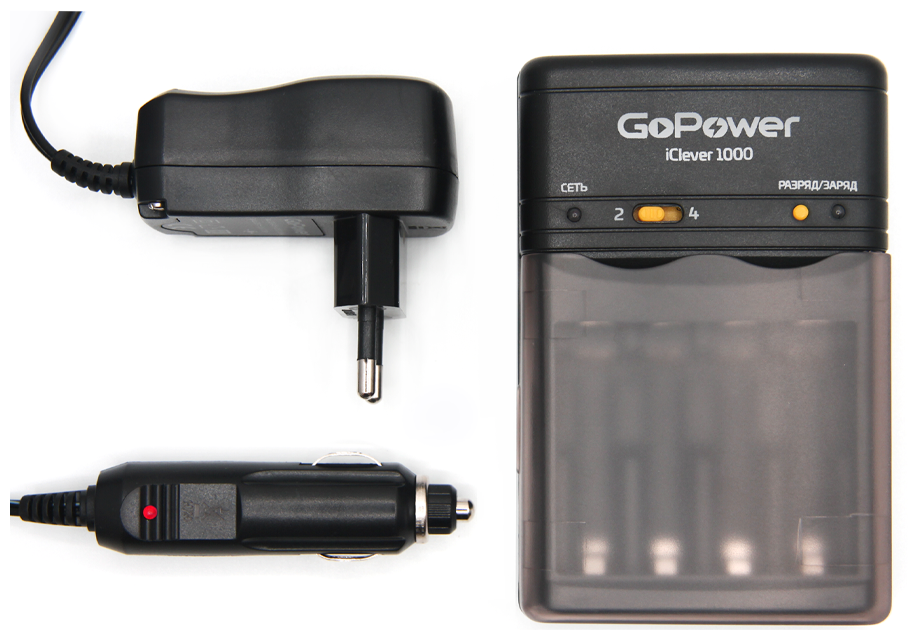 null Зарядное устройство GoPower "iClever 1000" 00-00015344, 4слота, Ni-MH/Ni-Cd. null.
