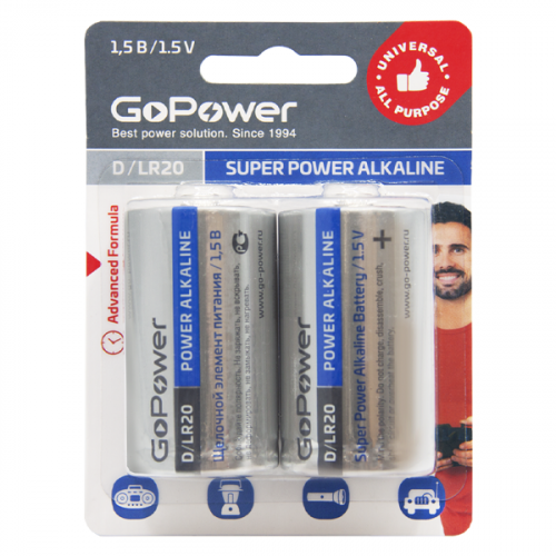 null Батарейка GoPower "Super POWER Alkaline" 00-00017862, 1.5В D/LR20. null.
