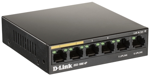 Коммутатор D-Link "DSS-100E-6P/A1A" 6 портов 100Мбит/сек./ 4 порта PoE