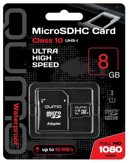 Карта памяти 8ГБ Qumo "QM8GMICSDHC10U1" microSD UHS-I U1 Class10 + адаптер