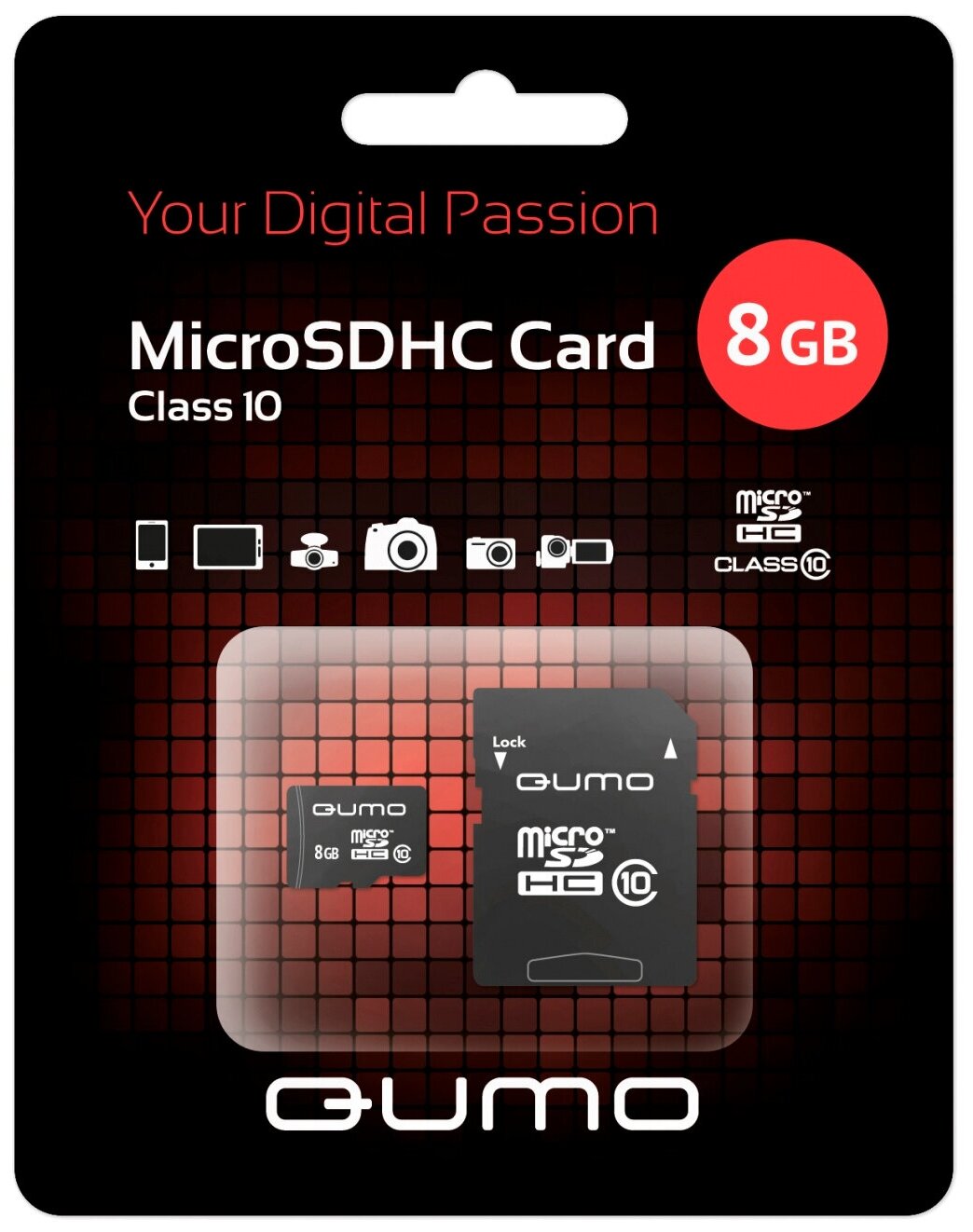 Карта памяти 8ГБ Qumo "QM8GMICSDHC10" microSD UHS-I Class10 + адаптер