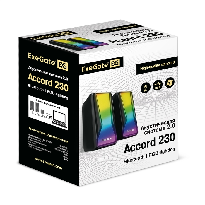 null Акустическая система стерео ExeGate "Accord 230" EX289687RUS, 2x3Вт, питание от USB, подсветка, черный. null.