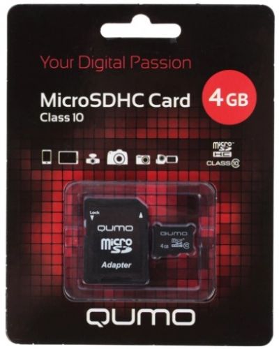 Карта памяти 4ГБ Qumo "QM4GMICSDHC10" microSD Class10 + адаптер