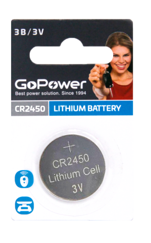 Батарейка GoPower "Lithium CR2450" 00-00023125, 3.0В CR2450