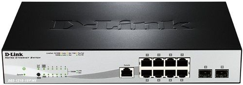 Коммутатор 1U 19" RM D-Link "DGS-1210-10P/ME/A1A" 8 портов 1Гбит/сек. PoE + 2 порта SFP, управляемый