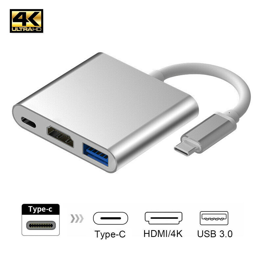 Кабель-переходник Type-C->HDMI + Type-C + USB3.0 ORIENT "C028", серебристый
