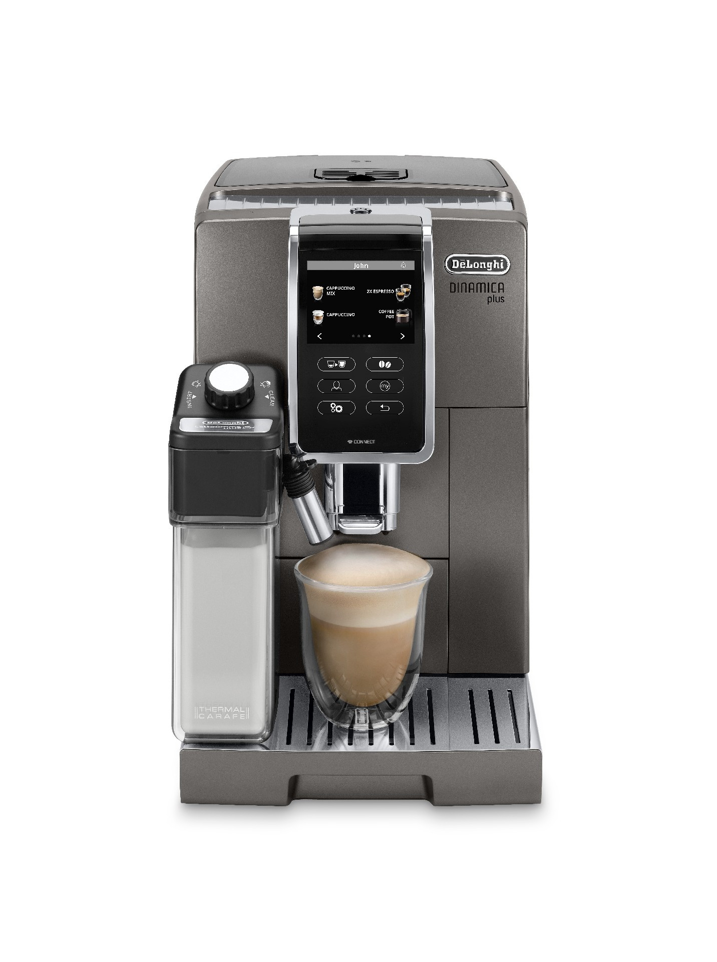 Кофемашина DeLonghi "Dinamica Plus" ECAM370.95.T, серебристо-черный