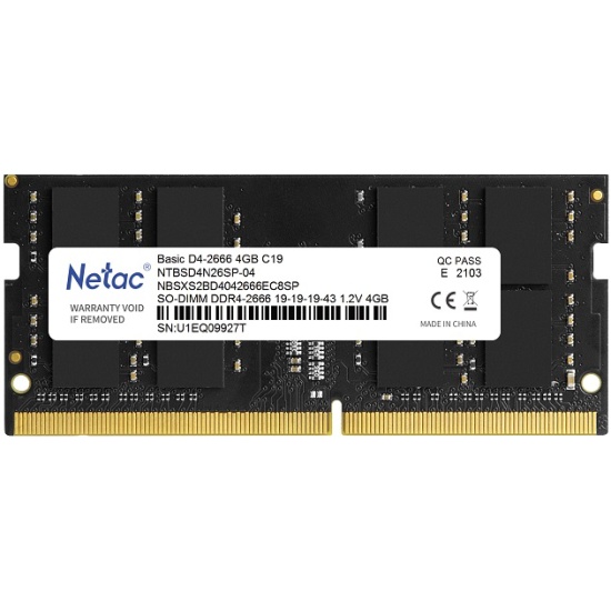 null Модуль оперативной памяти SO-DIMM 4ГБ DDR4 SDRAM Netac "Basic" NTBSD4N26SP-04. null.
