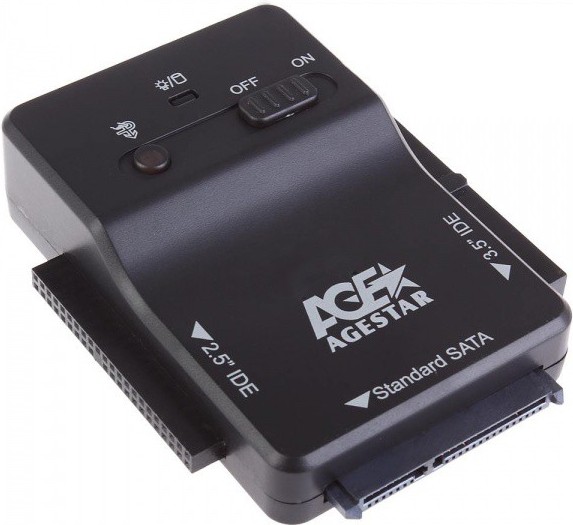 Переходник IDE/SATA->USB3.0 Agestar "3FBCP1", для 2.5"/3.5" SSD/HDD, с блоком питания, черный