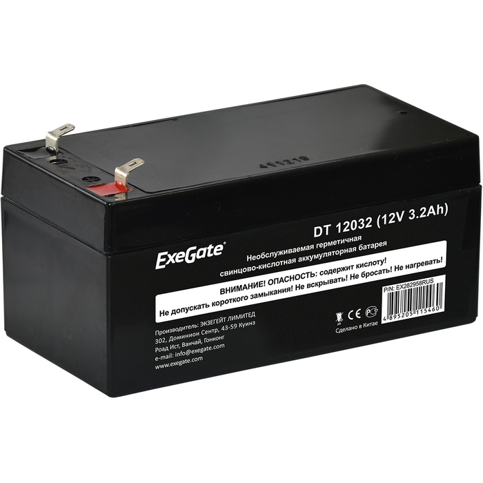Батарея аккумуляторная ExeGate "DT 12032" EX282958RUS, 12В 3.2А*ч, тип разъема F1