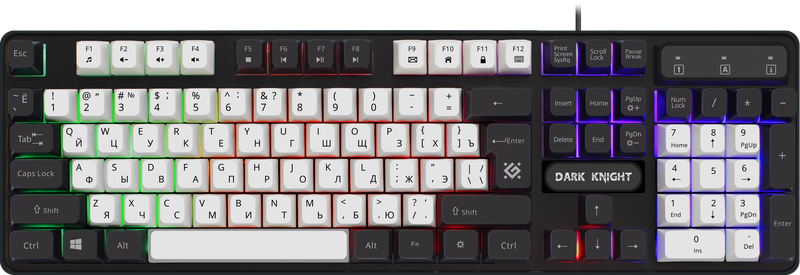 Клавиатура Defender "GK-077 Dark Knight" 45078, подсветка, водостойкая, бело-черный