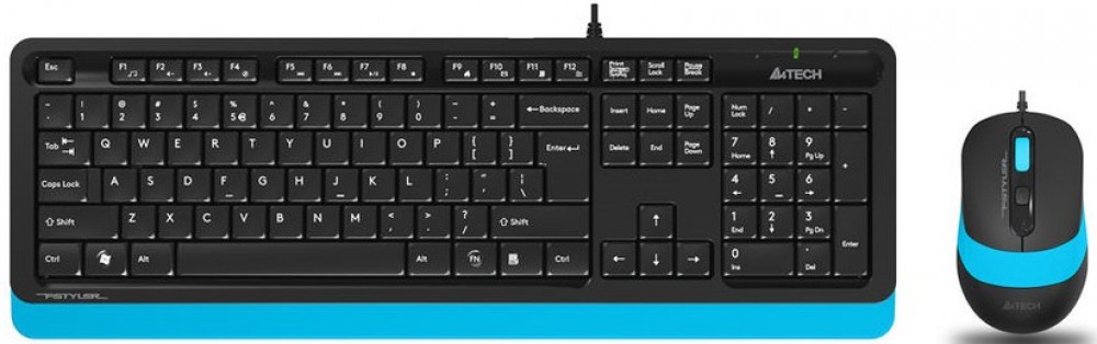 Комплект клавиатура + мышь A4Tech "FStyler F1010", водостойкая, черно-синий