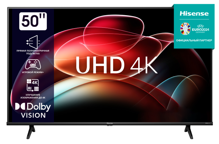 Телевизор 50" Hisense "50A6K", DLED, 4K Ultra HD 3840x2160, Smart TV, черный