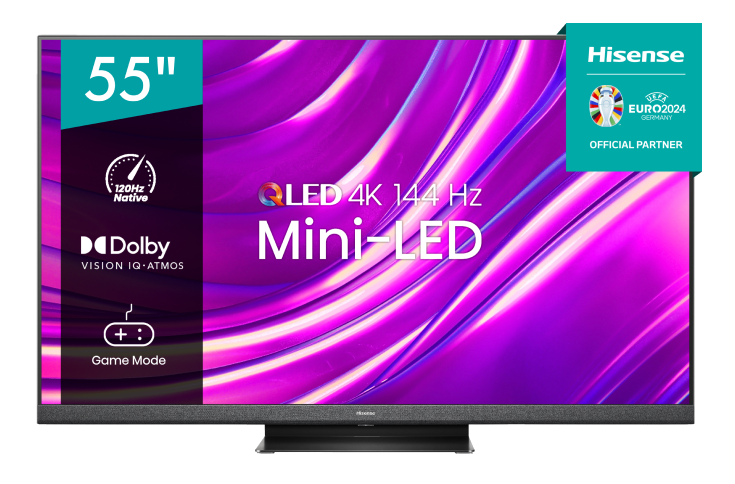 Телевизор 55" Hisense "55U8HQ", MiniLED ULED, 4K Ultra HD 3840x2160, Smart TV, черный
