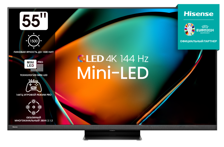 Телевизор 55" Hisense "55U8KQ", MiniLED ULED, 4K Ultra HD 3840x2160, Smart TV, черный