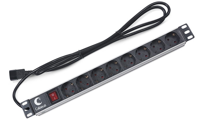 Серверный аксессуар - блок розеток для 19" шкафа Cabeus "PDU-8P-2IEC", 1U, 8 розеток, 10A, вилка C14