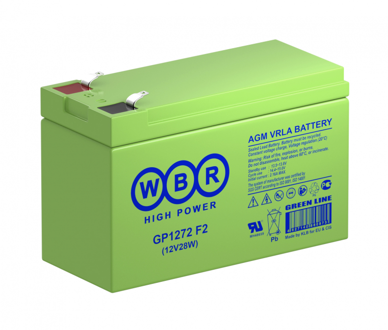 Батарея аккумуляторная WBR "GP 1272 F2" 12В 28Вт 7.2А*ч