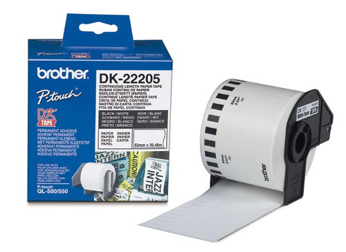 Бумага-картридж Brother "DK22205", для этикет-принтера, клеящая, белая