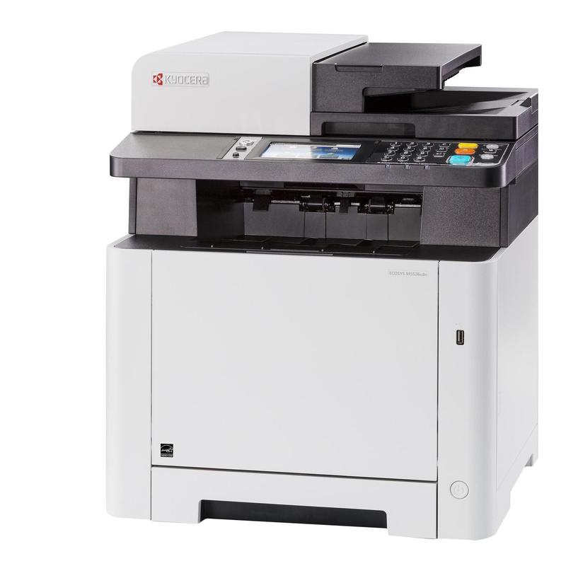 Цветное многофункциональное устройство Kyocera "ECOSYS M5526cdn" A4, лазерный, принтер + сканер + копир + факс, ЖК, бело-черный
