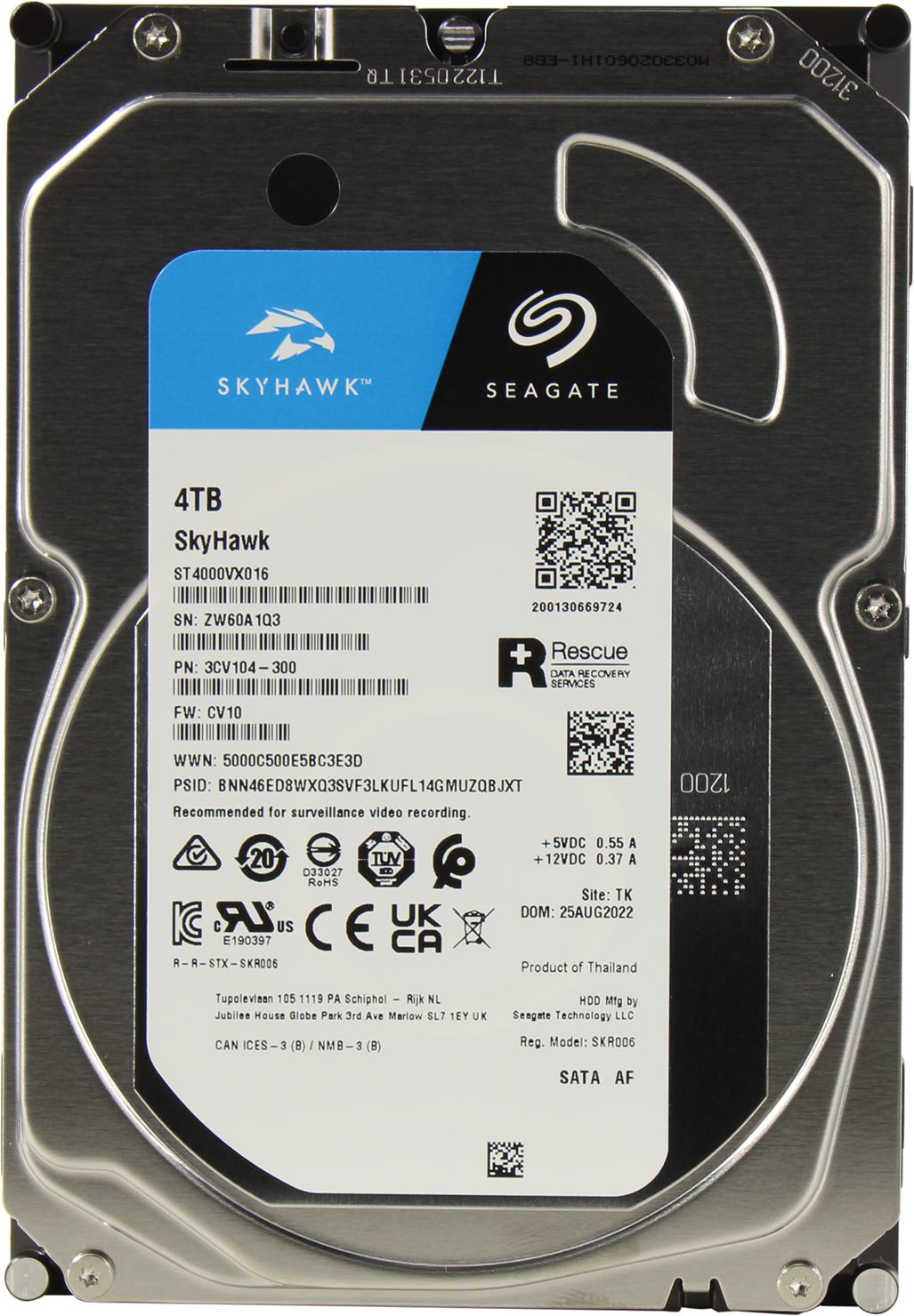Жесткий диск 4ТБ Seagate "SkyHawk Surveillance ST4000VX016", 5400об./мин., 256МБ