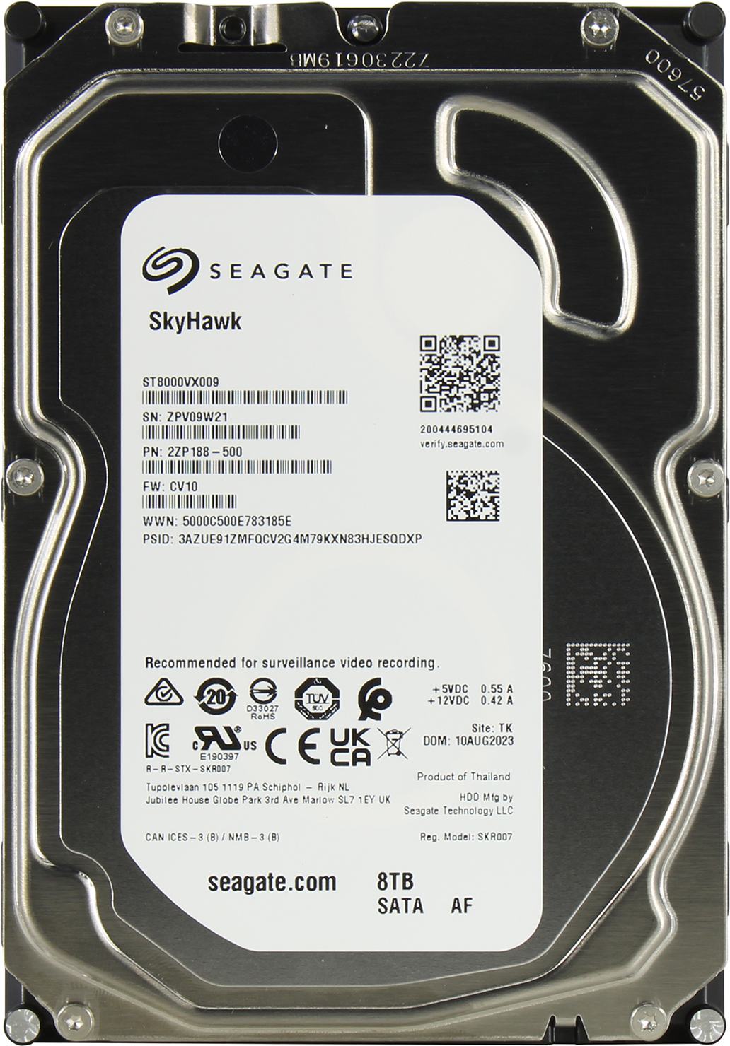 Жесткий диск 8ТБ Seagate "SkyHawk Surveillance ST8000VX009", 7200об./мин., 256МБ
